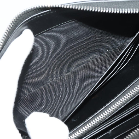 PRADA Long Wallet Leather Black Silver Auth 205863A