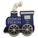 CHANEL Coco Train Brooch Metal Blue Gold Tone CC Auth 205865M-2
