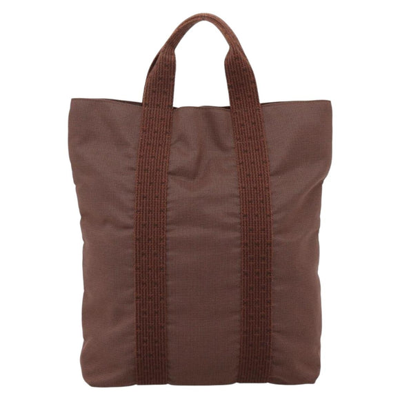 HERMES Her Line Cabas Hand Bag Canvas Brown Auth 205879A