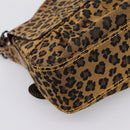 FENDI Chain Mamma Baguette Shoulder Bag Canvas Beige Auth 205882SAM-17