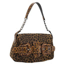 FENDI Chain Mamma Baguette Shoulder Bag Canvas Beige Auth 205882SAM-1