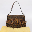 FENDI Chain Mamma Baguette Shoulder Bag Canvas Beige Auth 205882SAM-12
