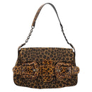 FENDI Chain Mamma Baguette Shoulder Bag Canvas Beige Auth 205882SAM-13
