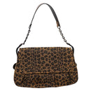 FENDI Chain Mamma Baguette Shoulder Bag Canvas Beige Auth 205882SAM-2