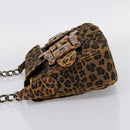 FENDI Chain Mamma Baguette Shoulder Bag Canvas Beige Auth 205882SAM-3