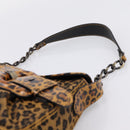 FENDI Chain Mamma Baguette Shoulder Bag Canvas Beige Auth 205882SAM-8