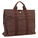 HERMES Her Line MM Hand Bag Canvas Brown Silver Auth 205885A-1