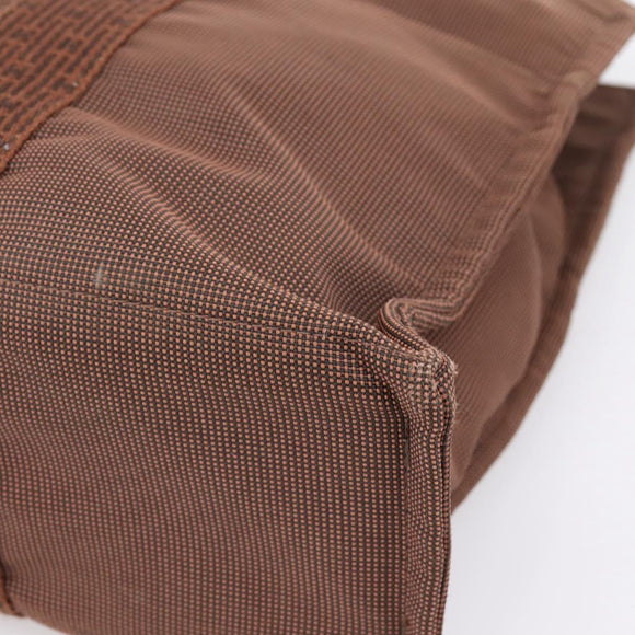 HERMES Her Line MM Hand Bag Canvas Brown Silver Auth 205885A