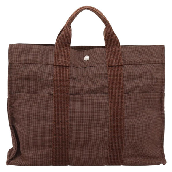 HERMES Her Line MM Hand Bag Canvas Brown Silver Auth 205885A