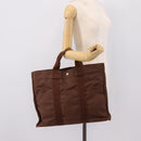 HERMES Her Line MM Hand Bag Canvas Brown Silver Auth 205885A-21