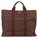 HERMES Her Line MM Hand Bag Canvas Brown Silver Auth 205885A-3