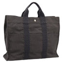 HERMES Her Line MM Hand Bag Canvas Gray Silver Auth 205886A-1