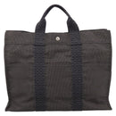 HERMES Her Line MM Hand Bag Canvas Gray Silver Auth 205886A-2