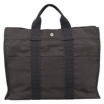HERMES Her Line MM Hand Bag Canvas Gray Silver Auth 205886A - 0