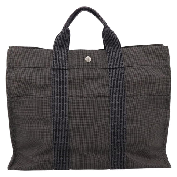 HERMES Her Line MM Hand Bag Canvas Gray Silver Auth 205886A