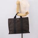HERMES Her Line MM Hand Bag Canvas Gray Silver Auth 205886A-20