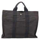 HERMES Her Line MM Hand Bag Canvas Gray Silver Auth 205886A-3