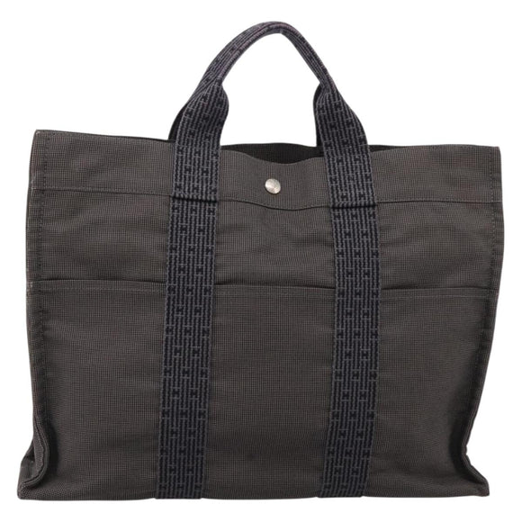 HERMES Her Line MM Hand Bag Canvas Gray Silver Auth 205886A