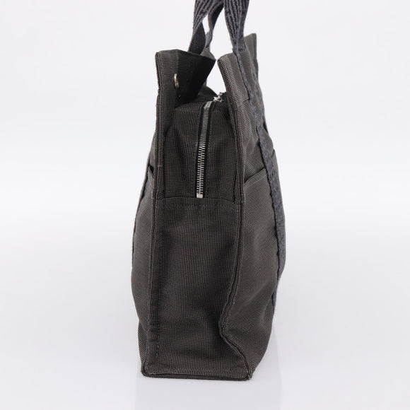 HERMES Her Line MM Hand Bag Canvas Gray Silver Auth 205886A