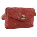 CHANEL Matelasse Waist Bag Leather Red Gold Tone CC Auth 205887-1
