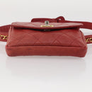 CHANEL Matelasse Waist Bag Leather Red Gold Tone CC Auth 205887-8
