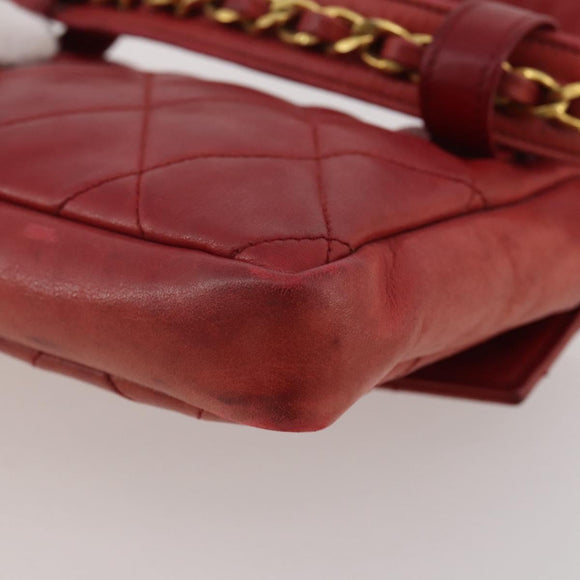 CHANEL Matelasse Waist Bag Leather Red Gold Tone CC Auth 205887