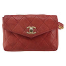 CHANEL Matelasse Waist Bag Leather Red Gold Tone CC Auth 205887-13