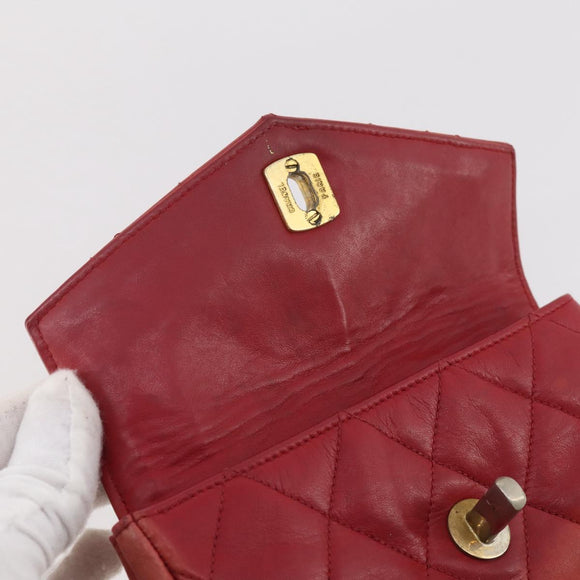 CHANEL Matelasse Waist Bag Leather Red Gold Tone CC Auth 205887