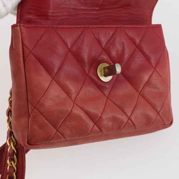 CHANEL Matelasse Waist Bag Leather Red Gold Tone CC Auth 205887