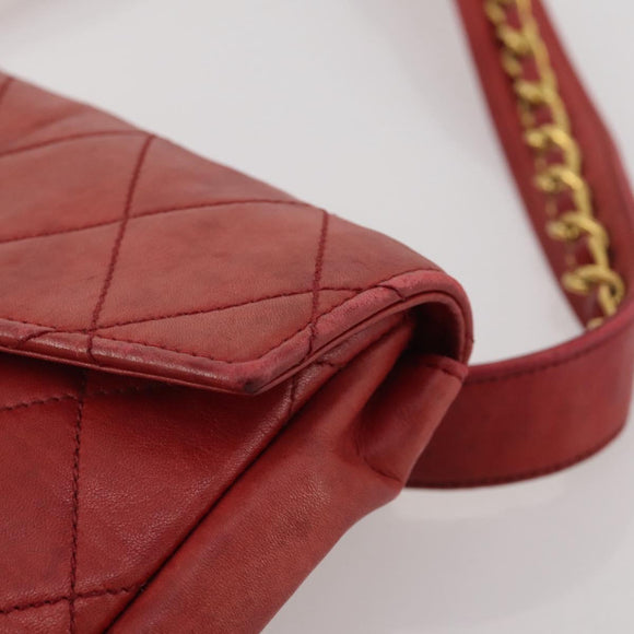 CHANEL Matelasse Waist Bag Leather Red Gold Tone CC Auth 205887