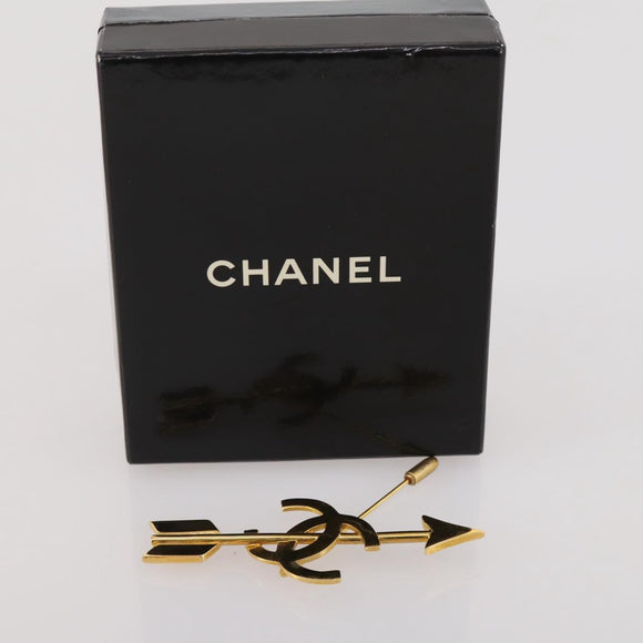 CHANEL COCO Mark Brooch Metal Gold Tone CC Auth 205891M
