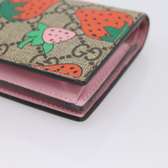 GUCCI GG Supreme Compact Wallet PVC Beige Red 573839 Auth 205892A