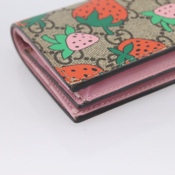 GUCCI GG Supreme Compact Wallet PVC Beige Red 573839 Auth 205892A