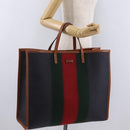 GUCCI Web Sherry Line Hand Bag Wool Gray Silver 295266 Auth 205906V-23