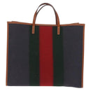 GUCCI Web Sherry Line Hand Bag Wool Gray Silver 295266 Auth 205906V-2