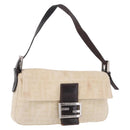 FENDI Zucca Canvas Mamma Baguette Shoulder Bag Ivory Silver Auth 205920-1