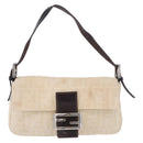 FENDI Zucca Canvas Mamma Baguette Shoulder Bag Ivory Silver Auth 205920-13