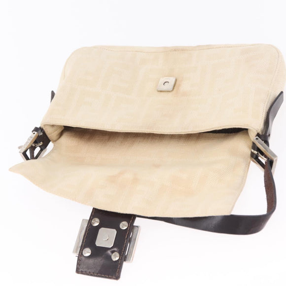 FENDI Zucca Canvas Mamma Baguette Shoulder Bag Ivory Silver Auth 205920