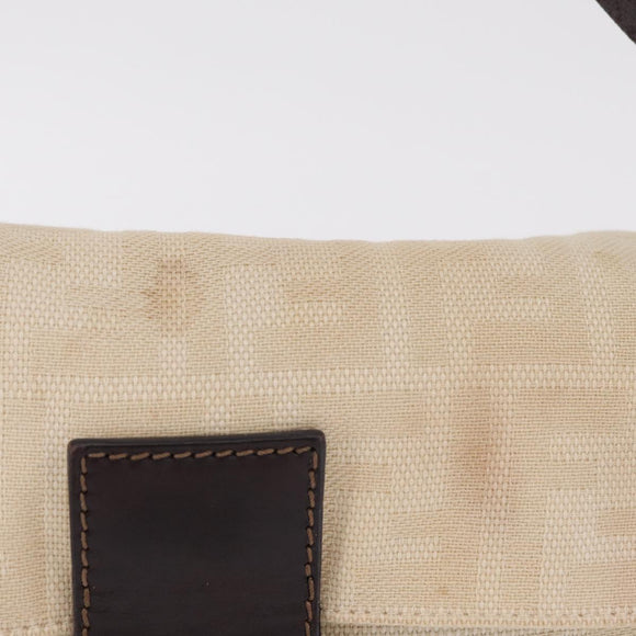 FENDI Zucca Canvas Mamma Baguette Shoulder Bag Ivory Silver Auth 205920