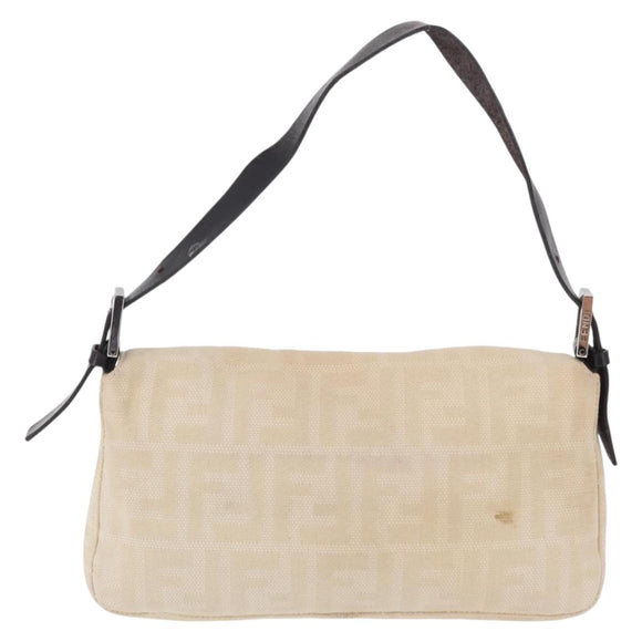 FENDI Zucca Canvas Mamma Baguette Shoulder Bag Ivory Silver Auth 205920