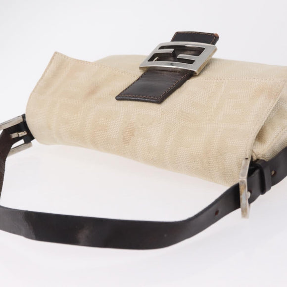 FENDI Zucca Canvas Mamma Baguette Shoulder Bag Ivory Silver Auth 205920