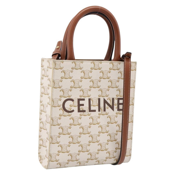 CELINE Macadam Vertical Cabas Hand Bag PVC 2way Ivory Gold Tone Auth 205927M