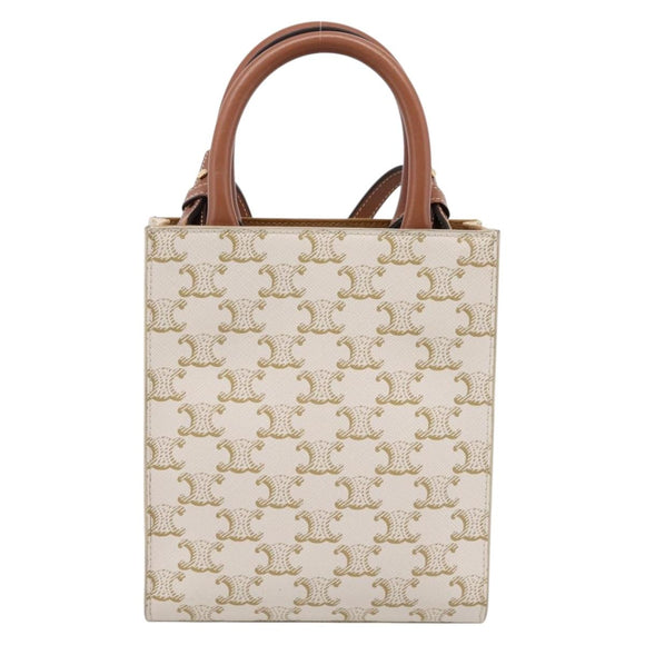 CELINE Macadam Vertical Cabas Hand Bag PVC 2way Ivory Gold Tone Auth 205927M