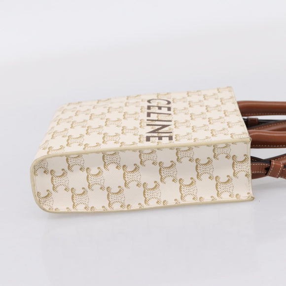 CELINE Macadam Vertical Cabas Hand Bag PVC 2way Ivory Gold Tone Auth 205927M