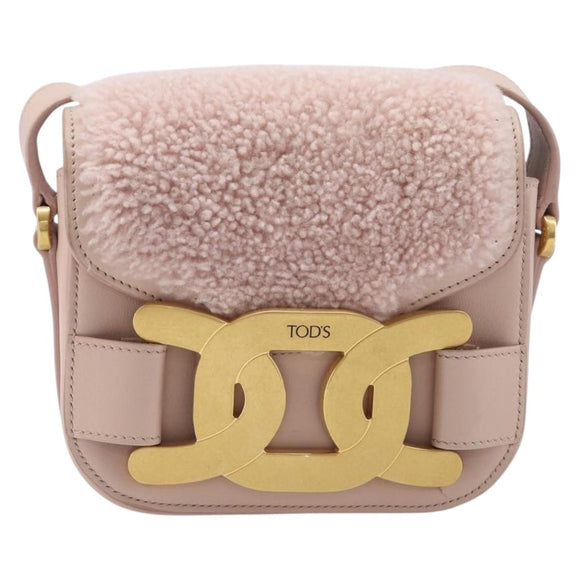TOD’S Kate Shoulder Bag Mouton Pink Gold Tone Auth 205929V