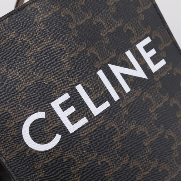 CELINE Macadam Mini Vertical Cabas Hand Bag PVC 2way Black Gold Auth 205945M
