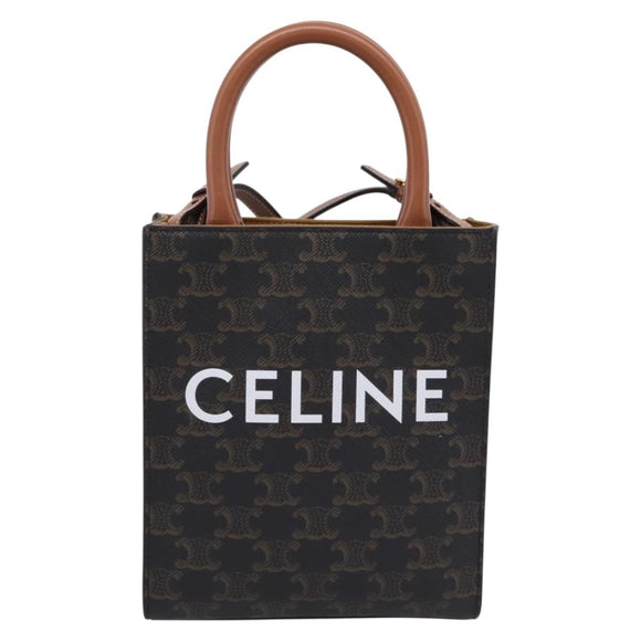 CELINE Macadam Mini Vertical Cabas Hand Bag PVC 2way Black Gold Auth 205945M
