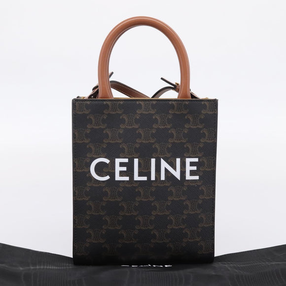 CELINE Macadam Mini Vertical Cabas Hand Bag PVC 2way Black Gold Auth 205945M