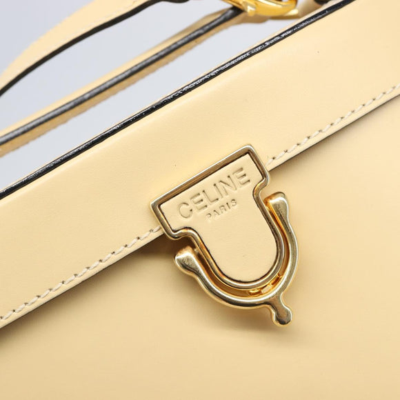 CELINE Vanity Shoulder Bag Leather 2way Beige Gold Tone Auth 205952A