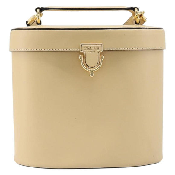 CELINE Vanity Shoulder Bag Leather 2way Beige Gold Tone Auth 205952A